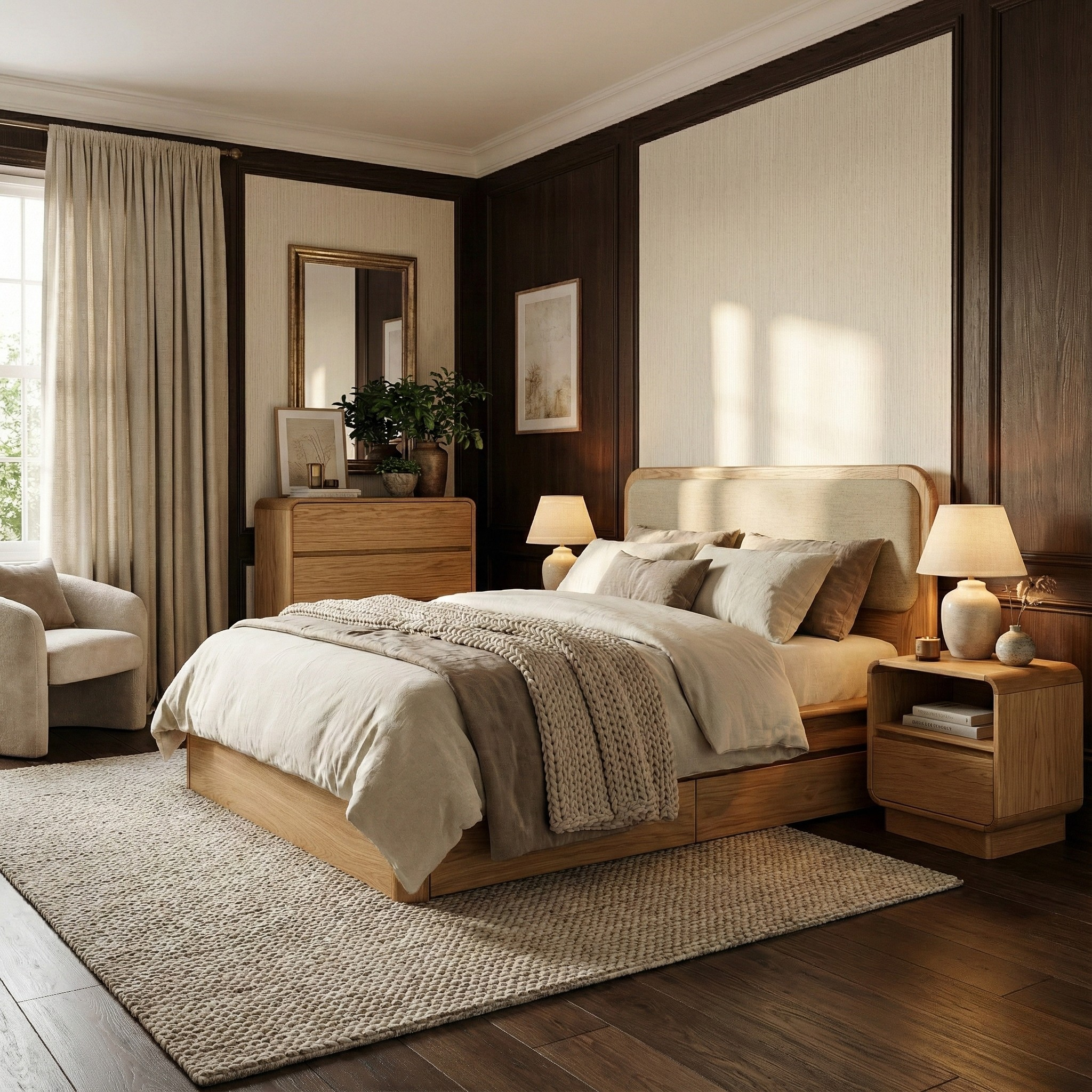 Watkins Döşemeli Karyola Natürel Meşe