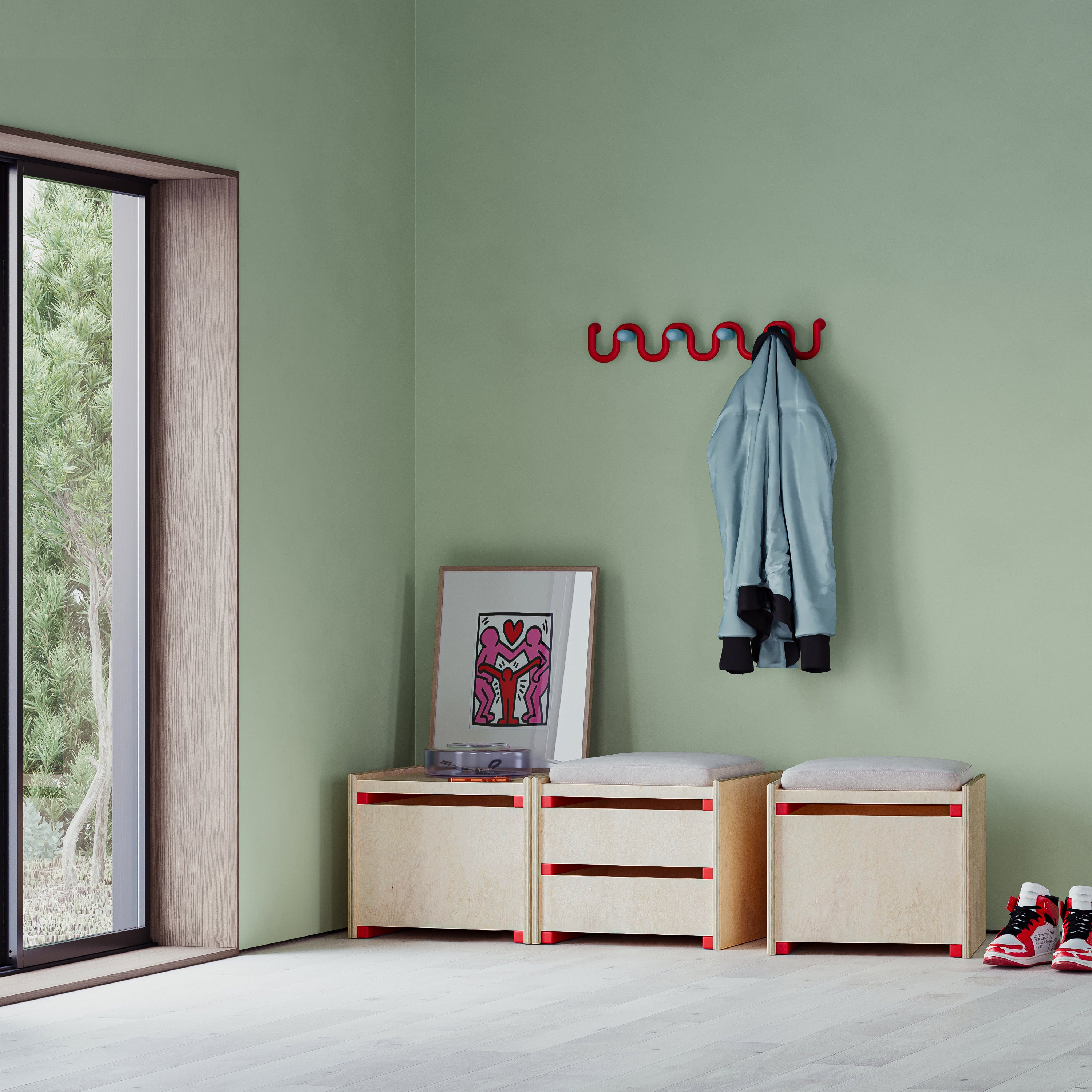 Wave Askılık-Duvar Askılığı-Kiddiverse-Yeşil-Sarı-NowShopFun