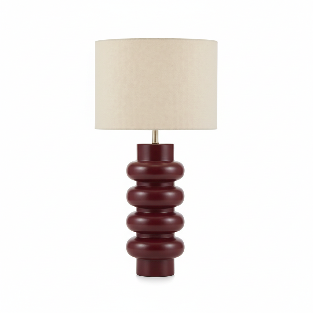 Wavy Ahşap Abajur Bordo