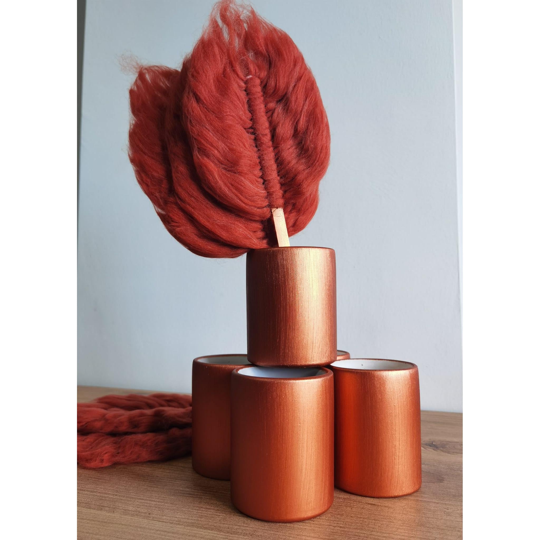 Natural TasarımYapraklı İkili Dekoratif Beton Saksı Seti (Bakır)