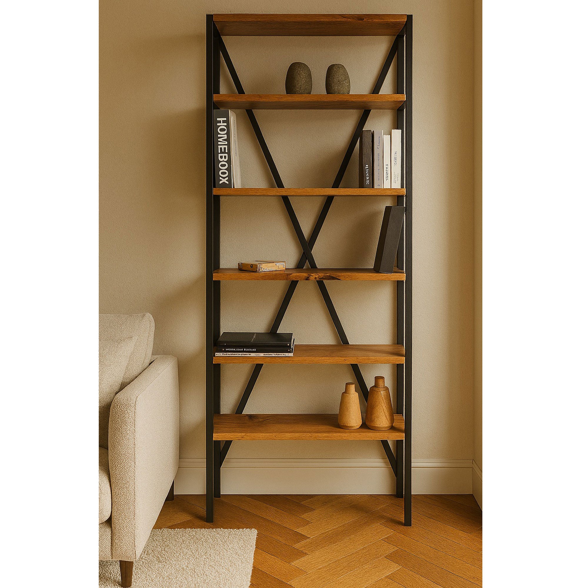 Neo Industrial Bookcase, Solid Oak