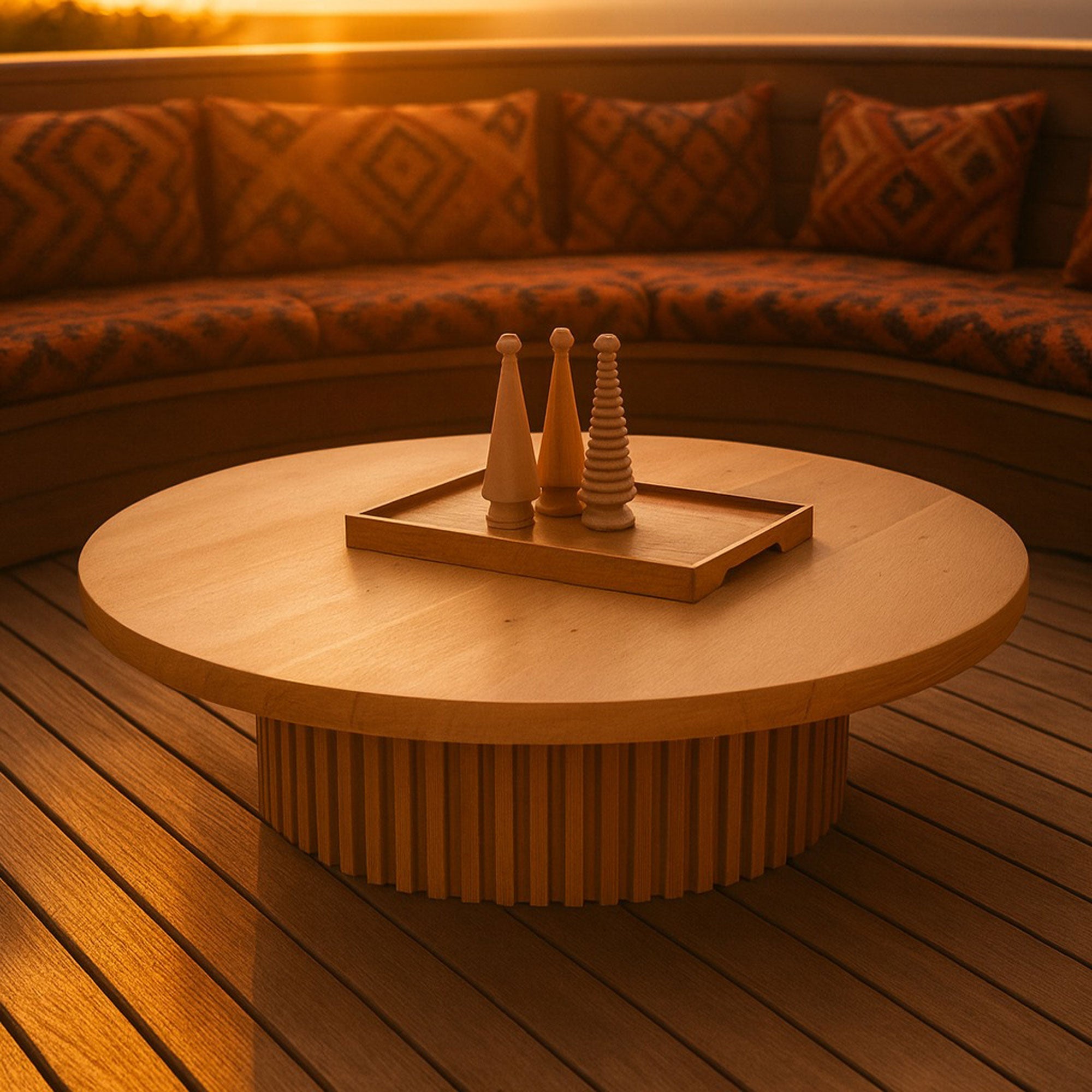 Docia Orta Sehpa, Masif Meşe, Yuvarlak, Çıtalı, Bej