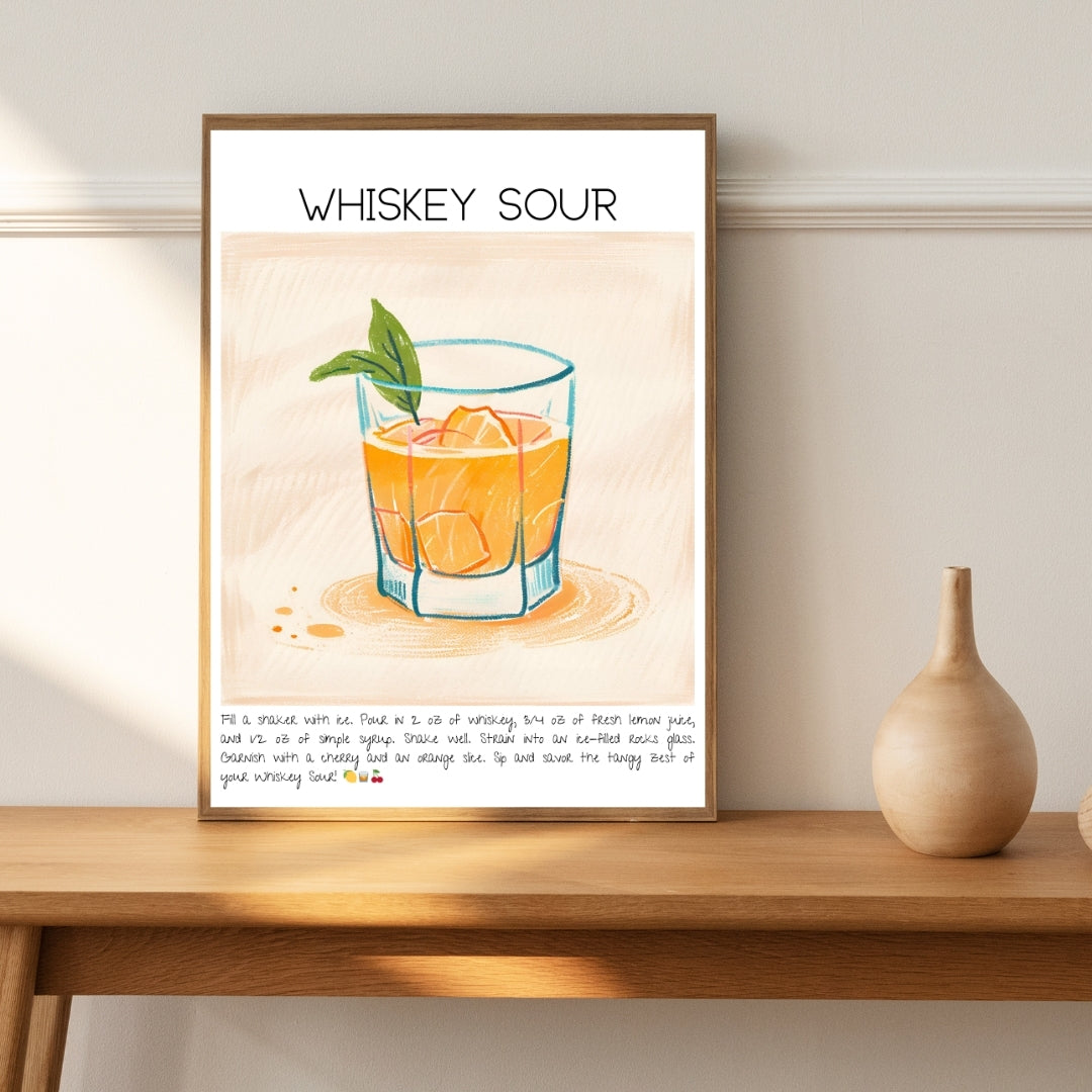 Whiskey Sour Cocktail Art Print Tasarım Poster-Tablo-Muff Atelier-No:1-21x30cm-NowShopFun