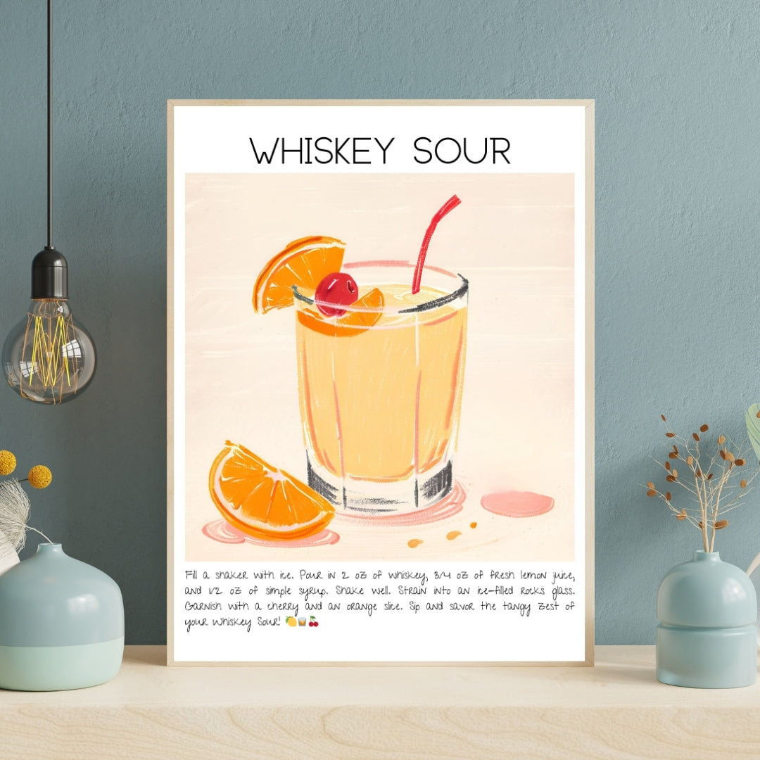 Whiskey Sour Cocktail Art Print Tasarım Poster-Tablo-Muff Atelier-No:1-21x30cm-NowShopFun