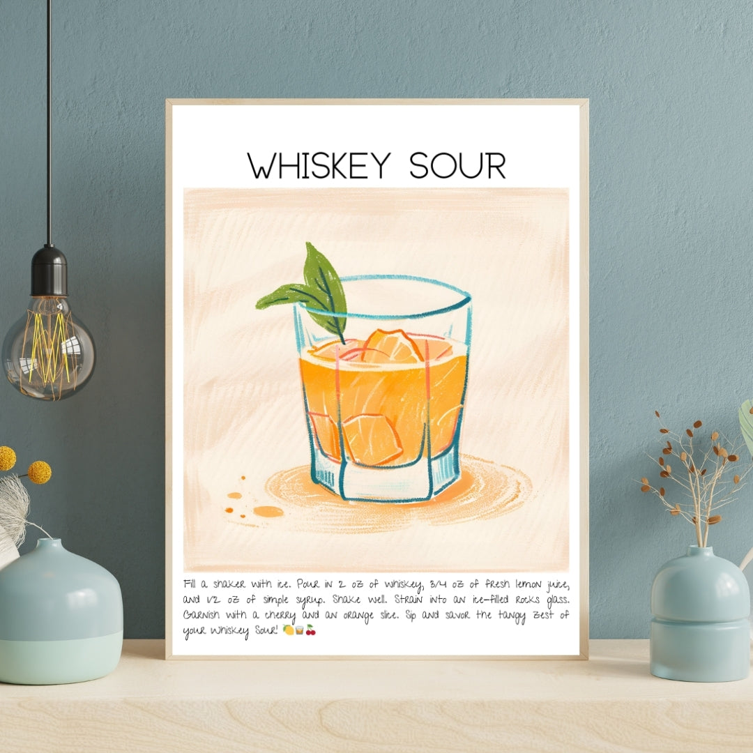 Whiskey Sour Cocktail Art Print Tasarım Poster-Tablo-Muff Atelier-No:2-21x30cm-NowShopFun