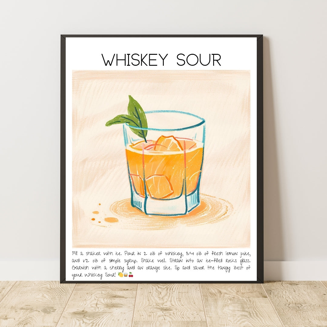 Whiskey Sour Cocktail Art Print Tasarım Poster-Tablo-Muff Atelier-No:2-30x42cm-NowShopFun