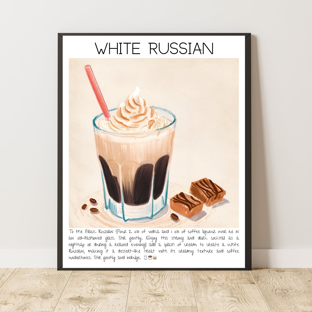 White Russian Cocktail Art Print Tasarım Poster-Tablo-Muff Atelier-No:2-30x42cm-NowShopFun