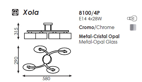 Xola Plafonyer 4l Chrome Ø58x31 Cm E14 4x20w