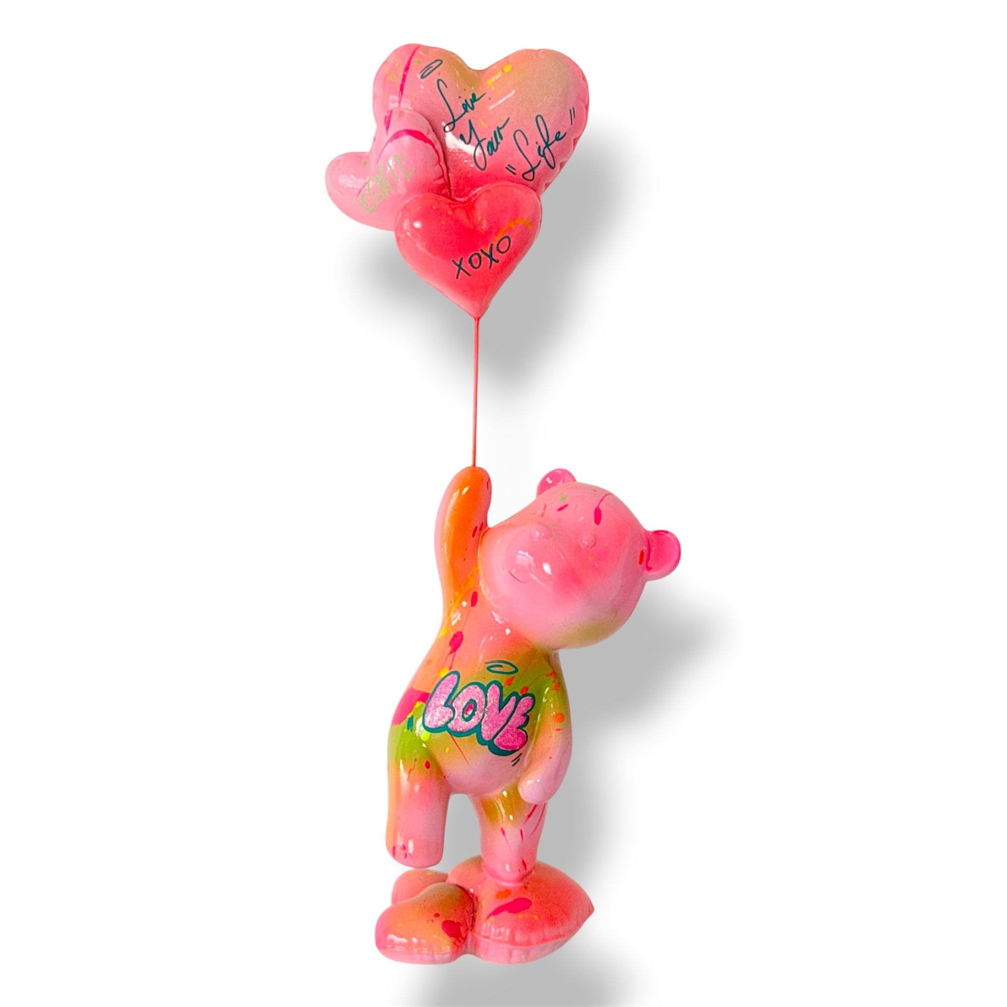 Xoxo Love Chaser Heykeli – Pembe Ayıcık Ve Kalp Balon Tasarımı