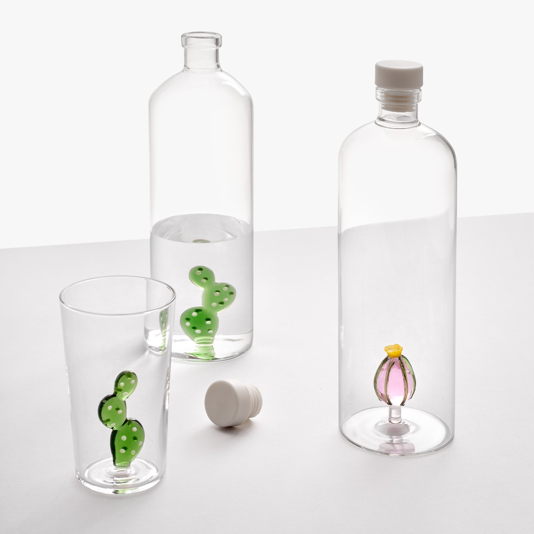 Yeşil Kaktüs Figürlü Tıpalı Cam Şişe