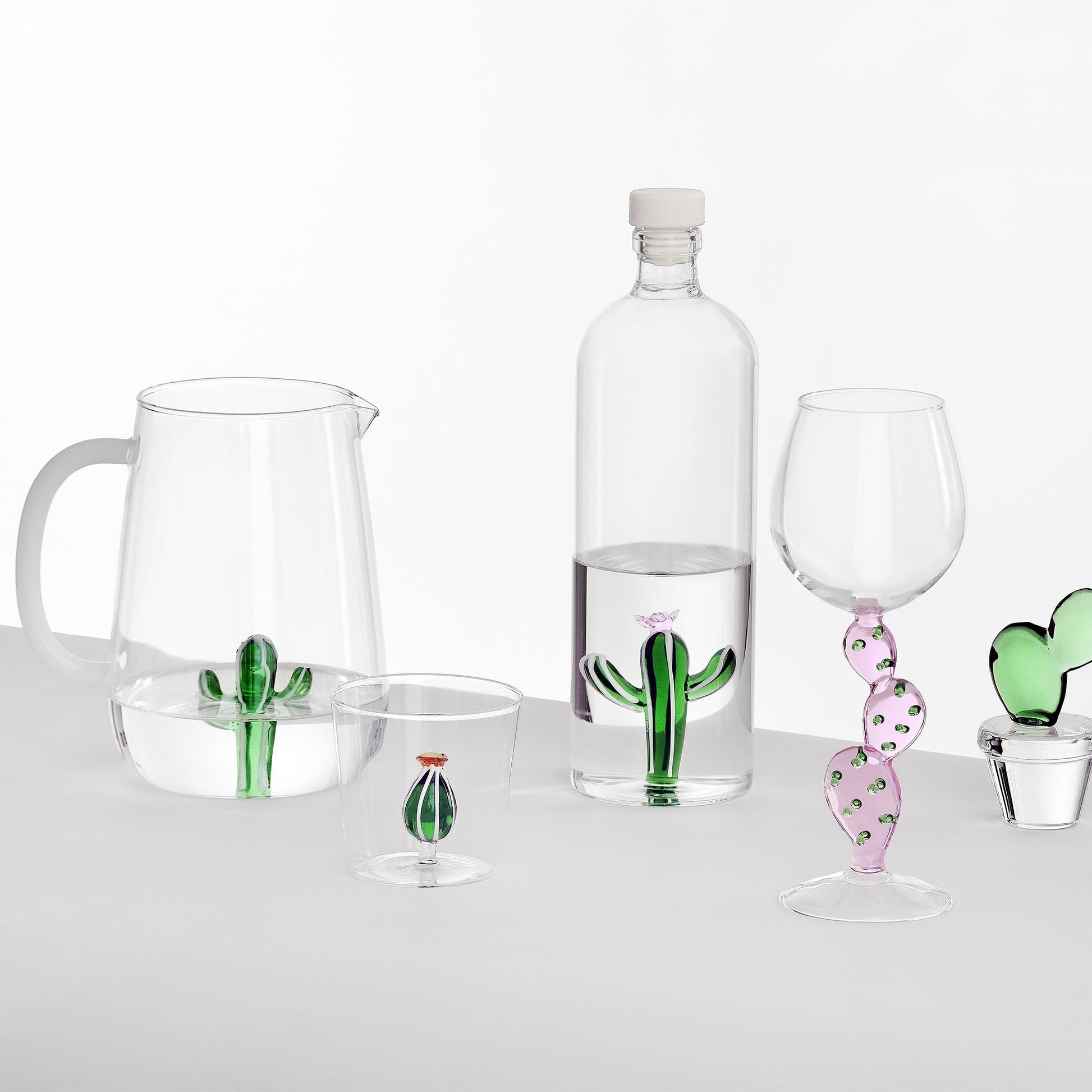 Yeşil Kaktüs Figürlü Tıpalı Cam Şişe