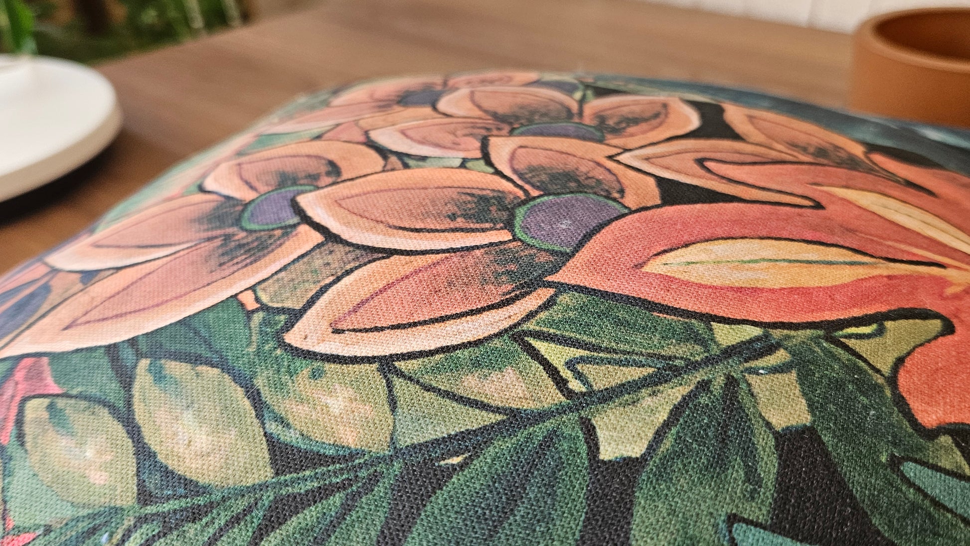 Yeşil & Pembe Çiçekli Yastık Kılıfı