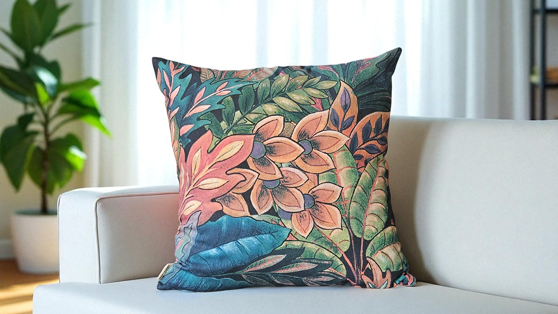 Yeşil & Pembe Çiçekli Yastık Kılıfı