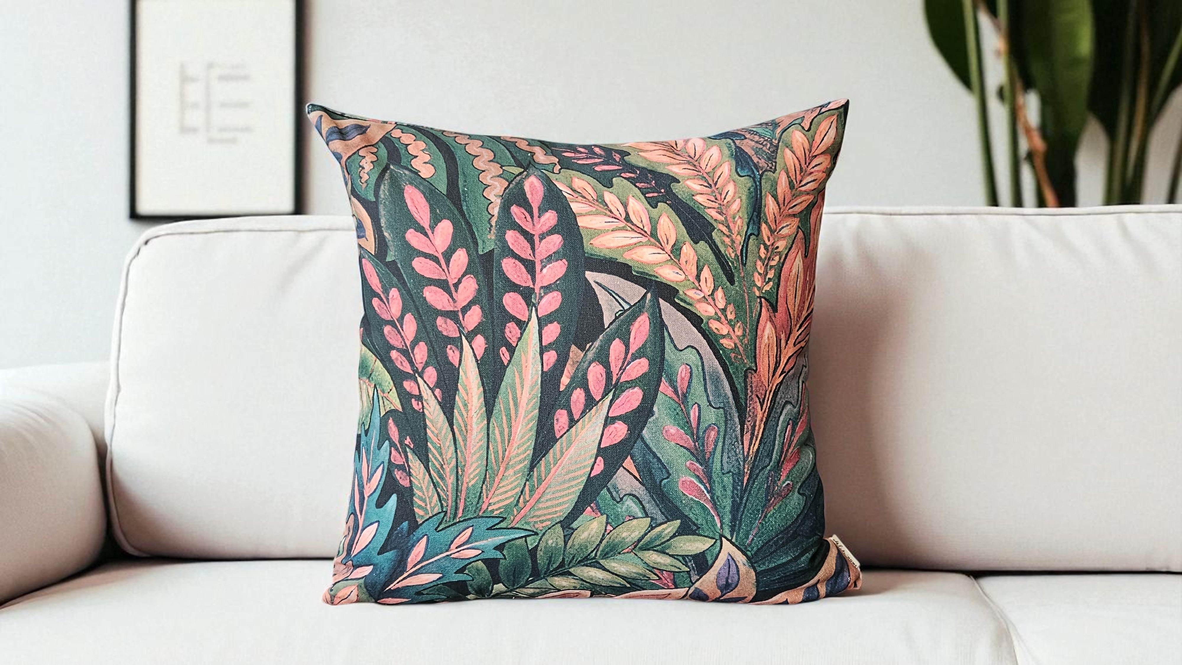 Yeşil & Pembe Çiçekli Yastık Kılıfı