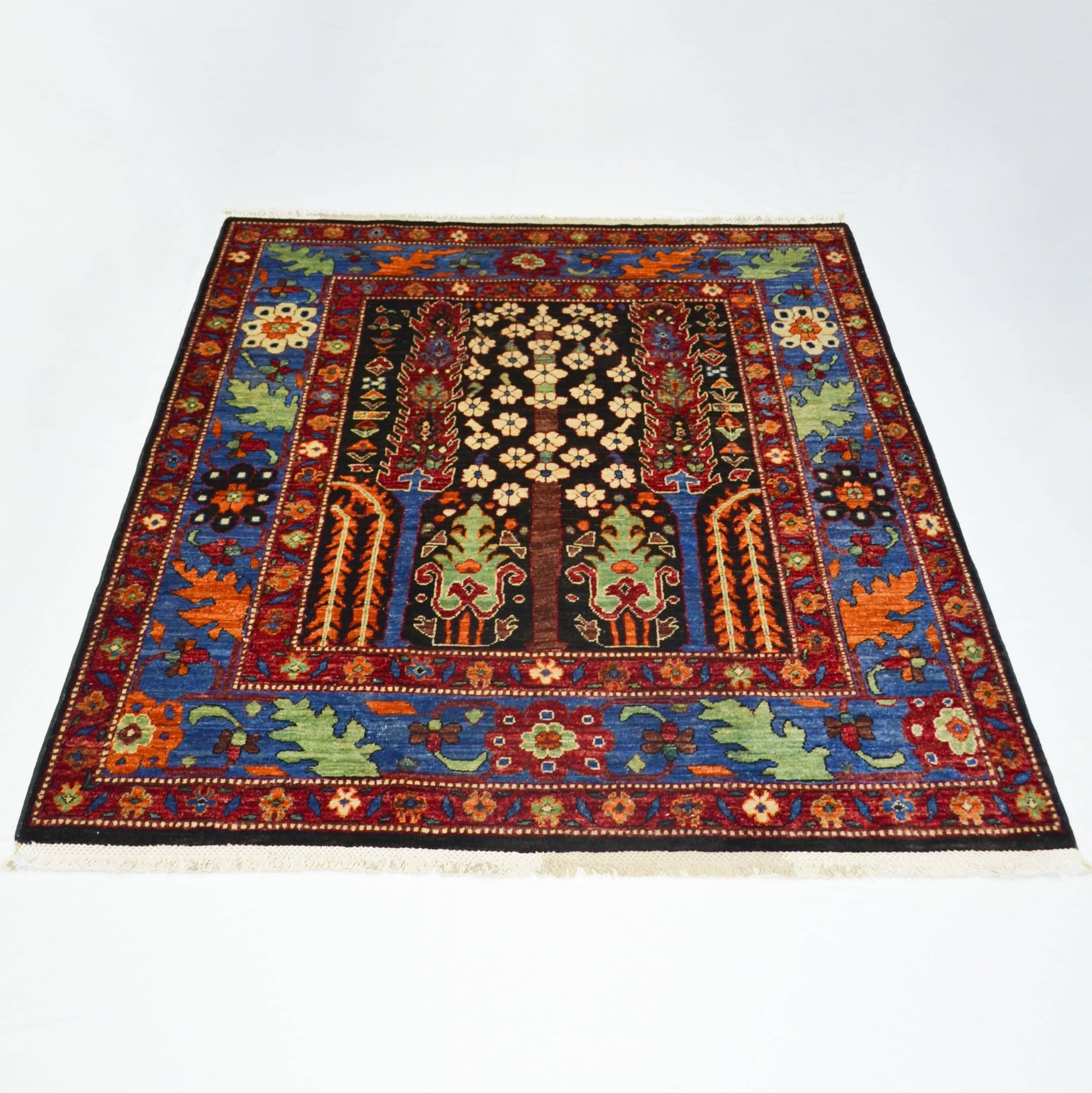 Yünden El Dokuma Hayat Ağacı Motifli Afgan Halısı 147x179 cm-Kilim & Halı-KilimCo-NowShopFun
