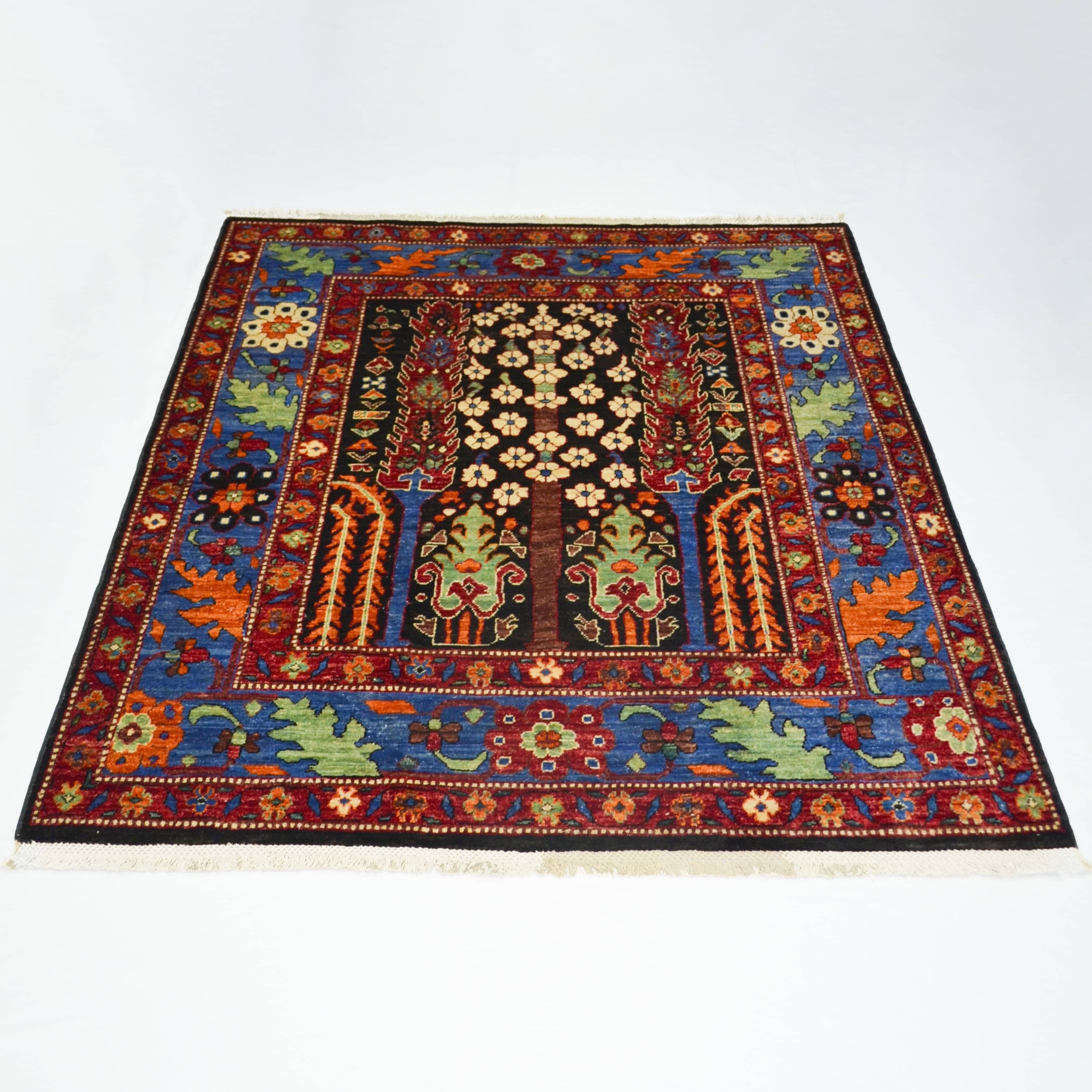 Yünden El Dokuma Hayat Ağacı Motifli Afgan Halısı 147x179 cm-Kilim & Halı-KilimCo-NowShopFun