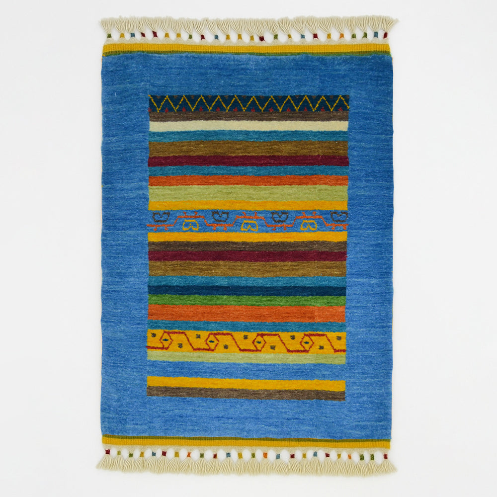Yünden El Dokuma Tribal Halı-Kilim & Halı-KilimCo-60x90 cm-Mavi-NowShopFun