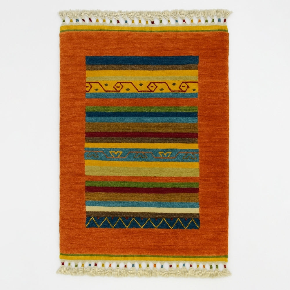Yünden El Dokuma Tribal Halı-Kilim & Halı-KilimCo-60x90 cm-Turuncu-NowShopFun
