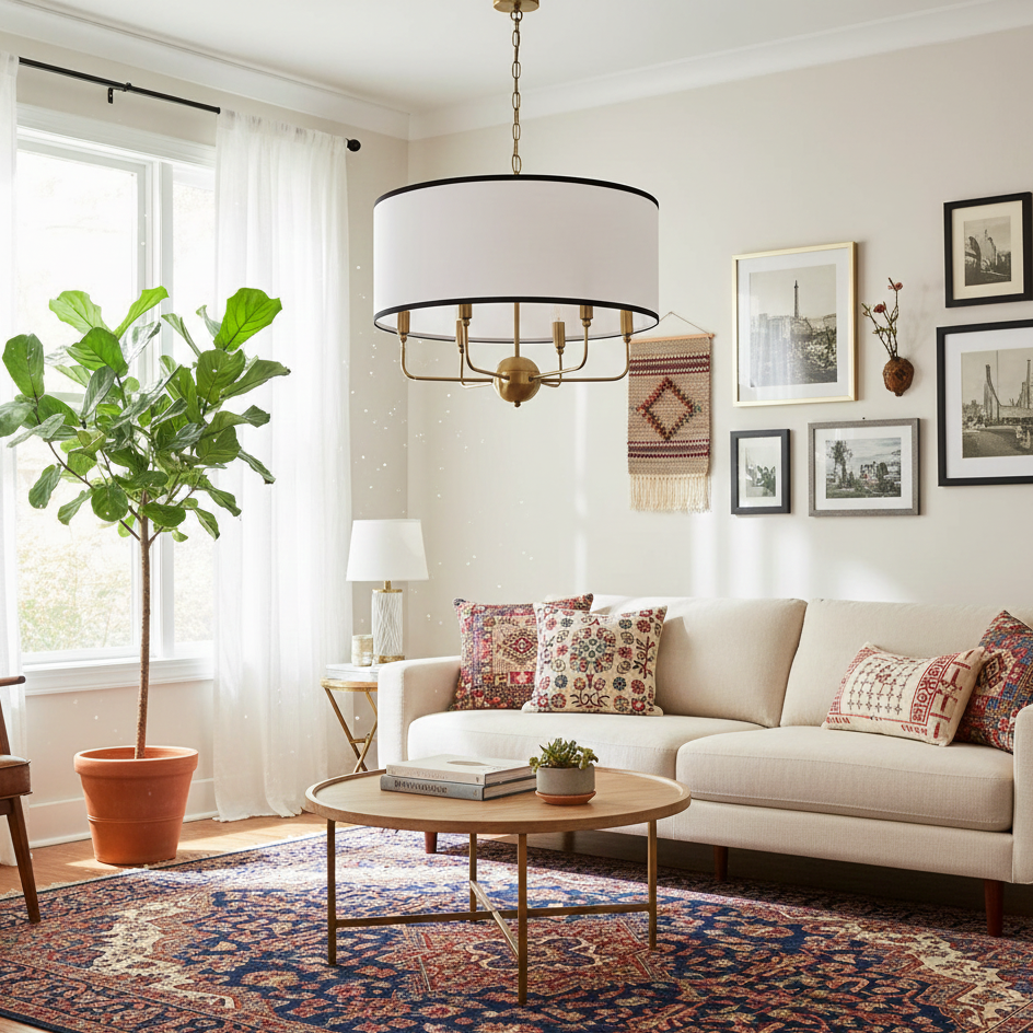 Yuvarlak 6 Kollu Abajur Avize