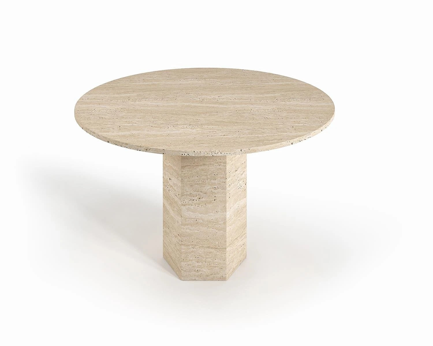 Yuvarlak Traverten Yemek Masası