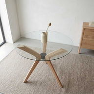 Kelebek Yuvarlak Temperli Cam Masa – 3 Ayaklı-Yemek Masası-Furnirem-Natural-86 cm-NowShopFun
