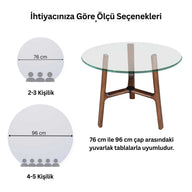 Piramit Ayaklı Yuvarlak Temperli Cam Yemek Masası