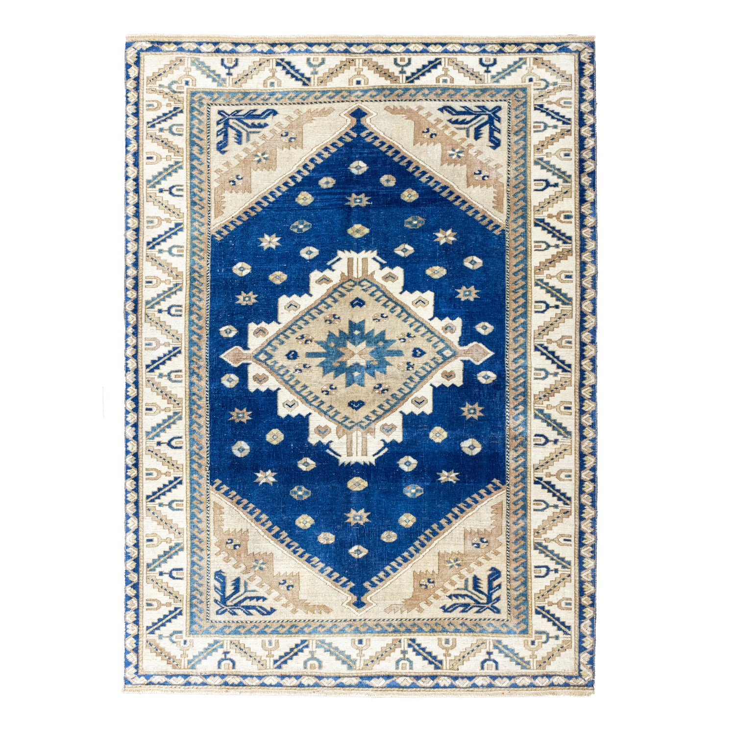 Zambak Rustik Desenli El Dokuma Yün Halı 146x201 cm-Kilim & Halı-Soho Antiq-NowShopFun