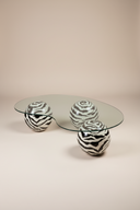 Zebra Desenli Cam Tablalı Orta Sehpa