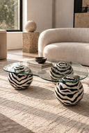 Zebra Desenli Cam Tablalı Orta Sehpa