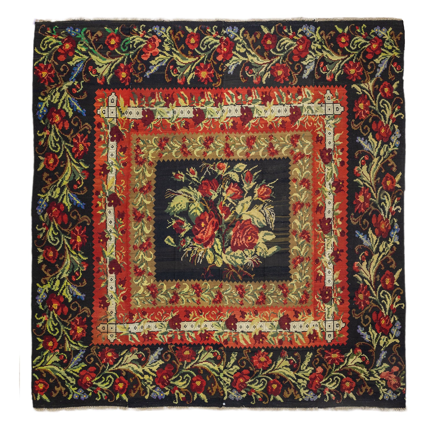 Zemfira Çiçek Desenli El Dokuma Büyük Karabağ Kilimi 470x476 cm-Kilim & Halı-Soho Antiq-NowShopFun
