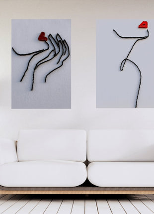 1çivi - String Art & One Line Art Tablo - 2'li set Kiss & Confident - Tablo