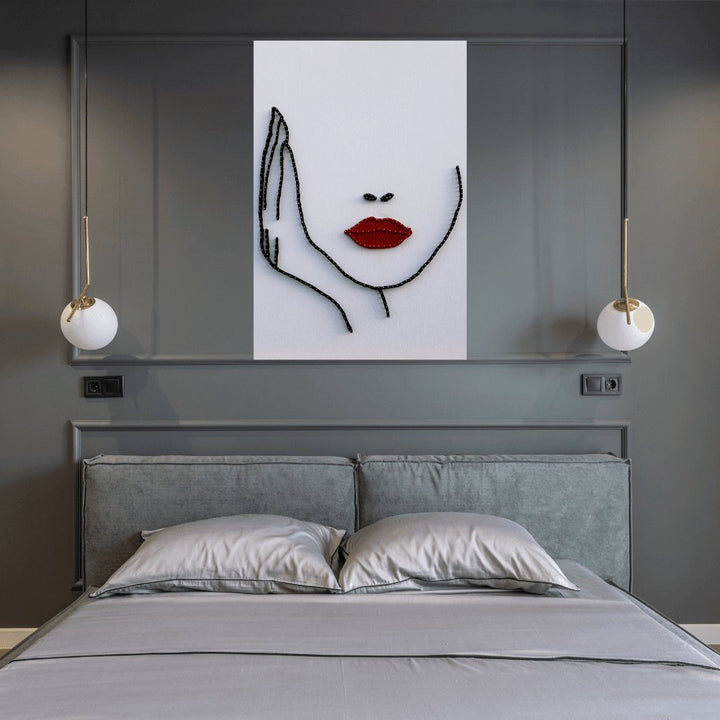 1çivi - String Art & One Line Art Tablo - Red Lips - Tablo