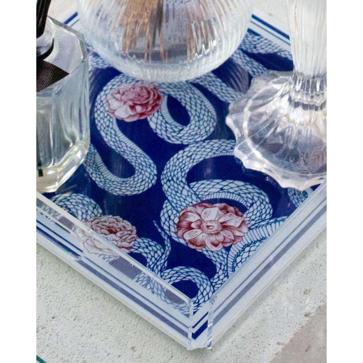 Akrilik Tepsi Lacivert Gül