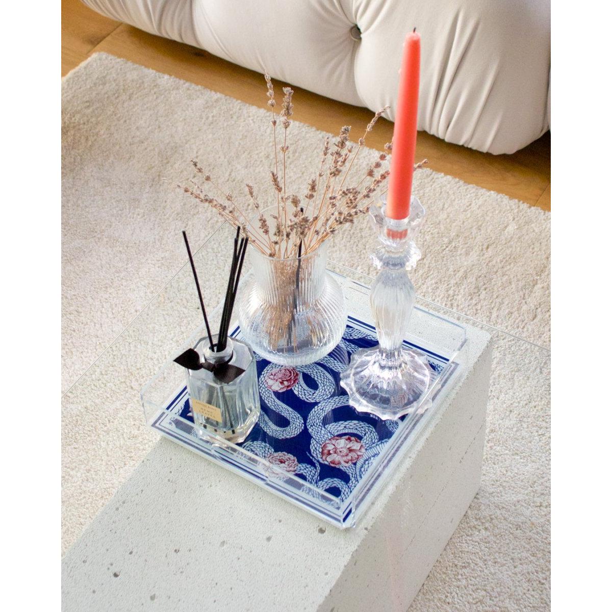 Akrilik Tepsi Lacivert Gül