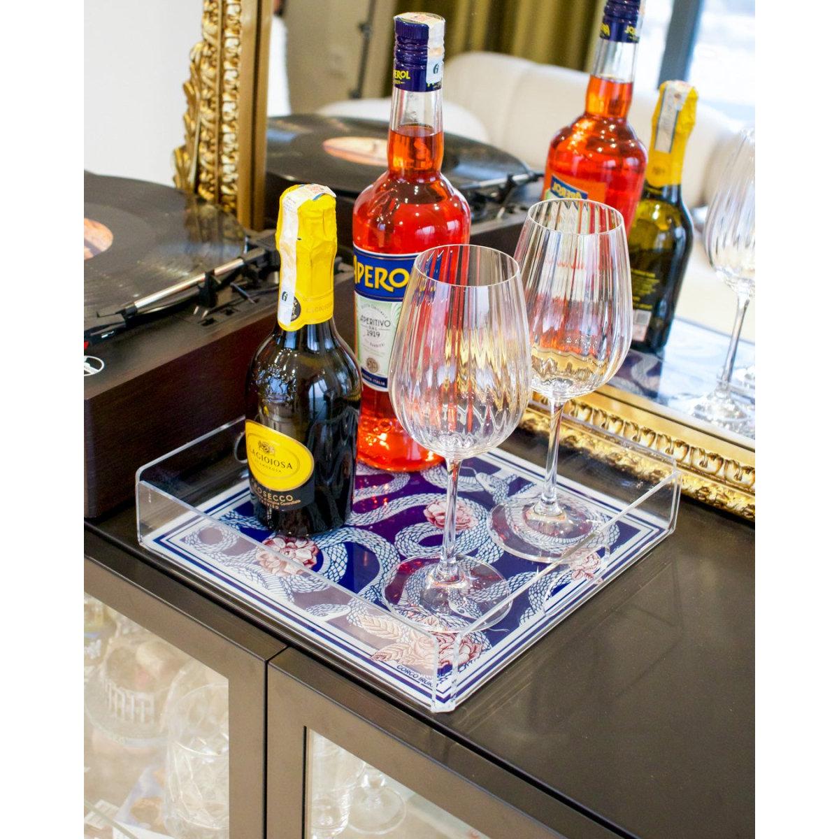 Akrilik Tepsi Lacivert Gül