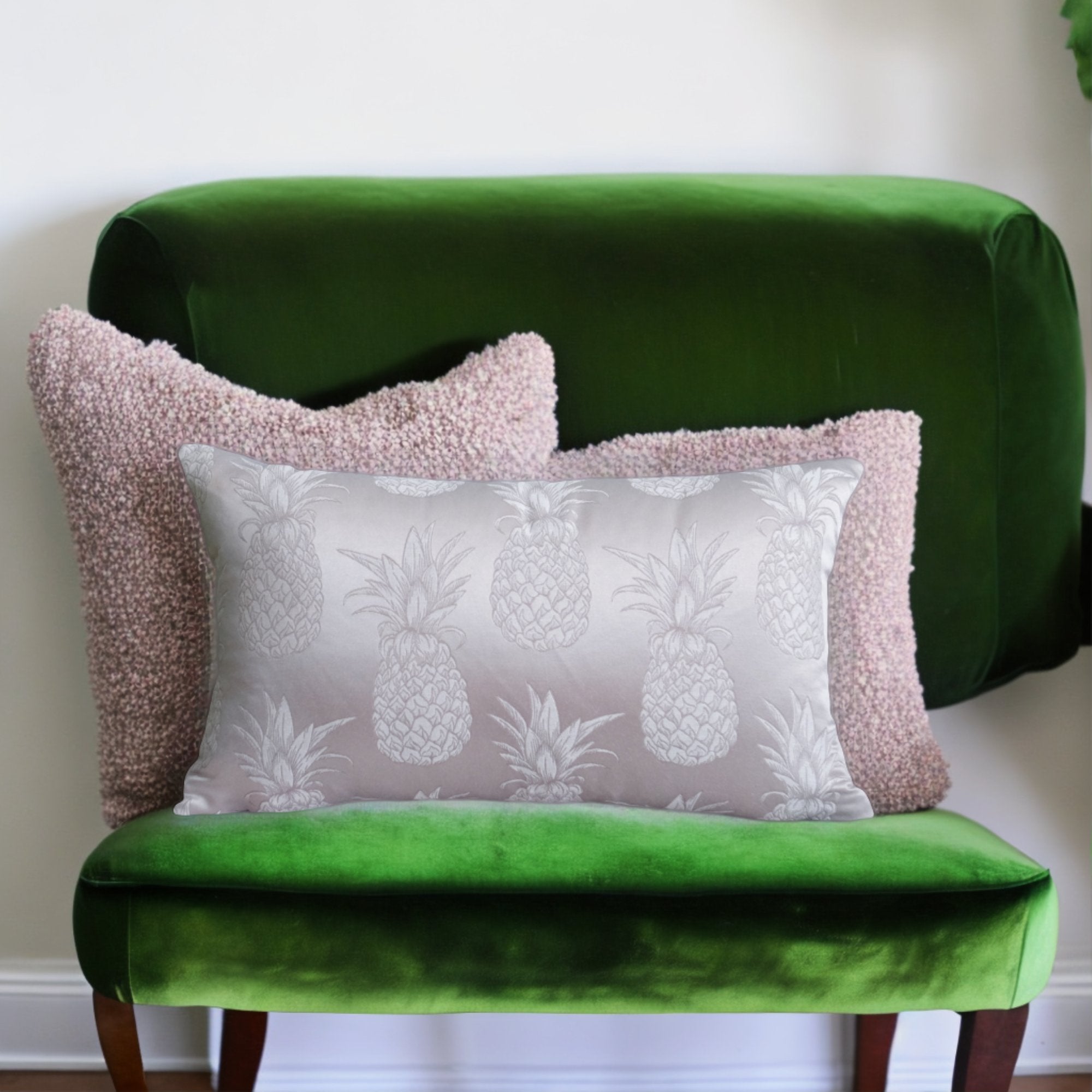 Ananaslı Tropikal Gümüş Gri ve Zümrüt Yeşili Yastık Kılıfı