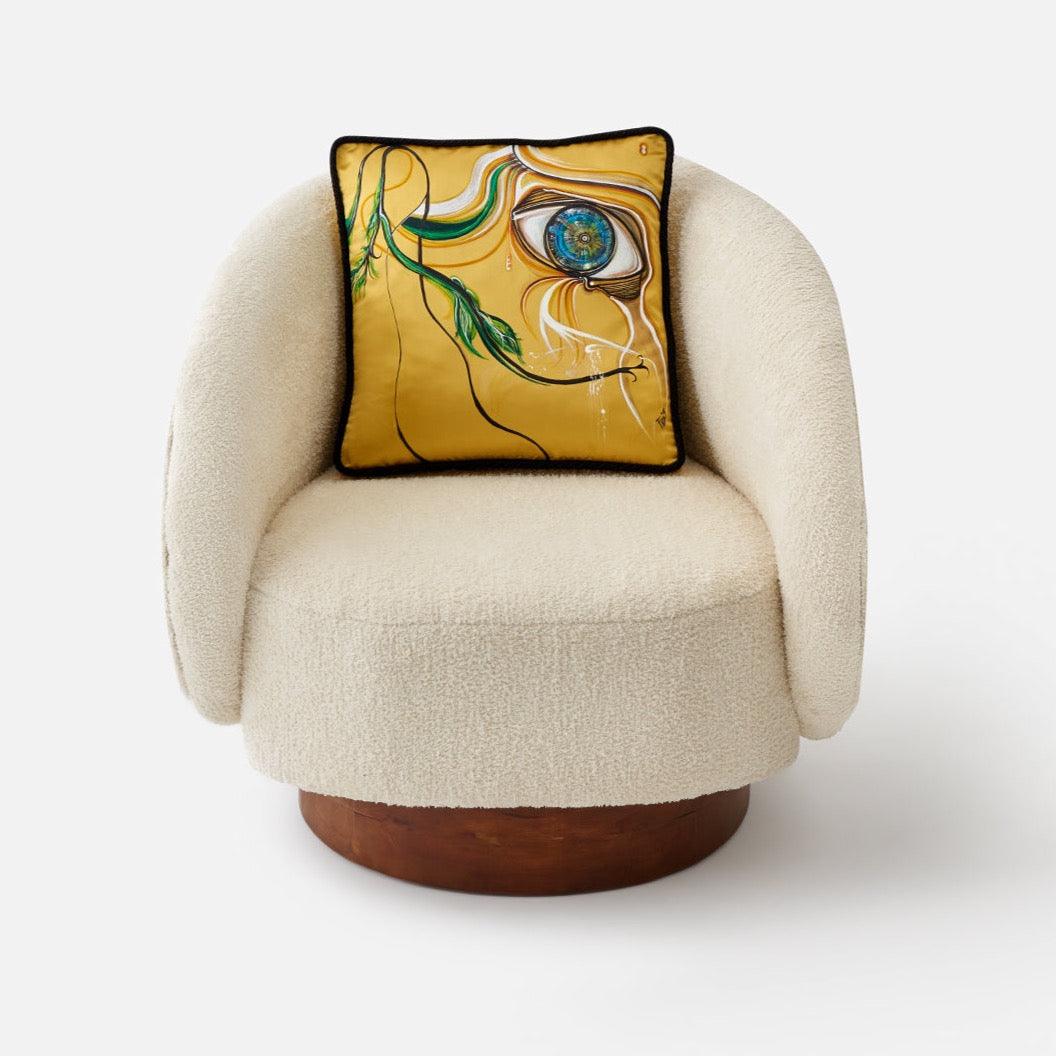 Cozy El Oyması Detaylı Bej Koltuk