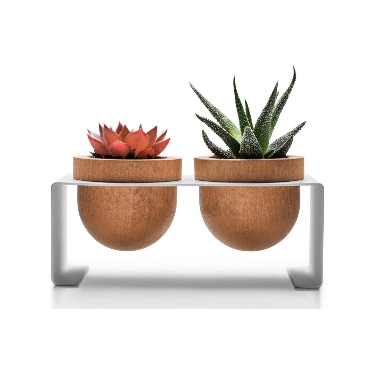 Dew 2'li Saksı, Metal Standlı 2'li Ahşap Saksı