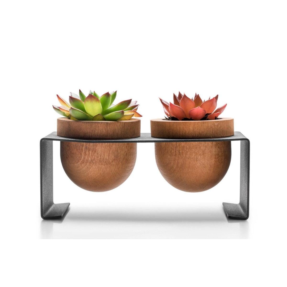 Dew 2'li Saksı, Metal Standlı 2'li Ahşap Saksı