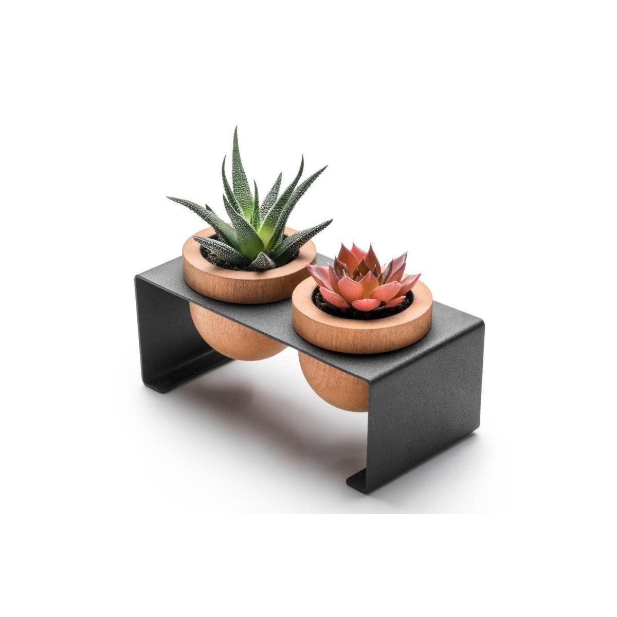 Dew 2'li Saksı, Metal Standlı 2'li Ahşap Saksı