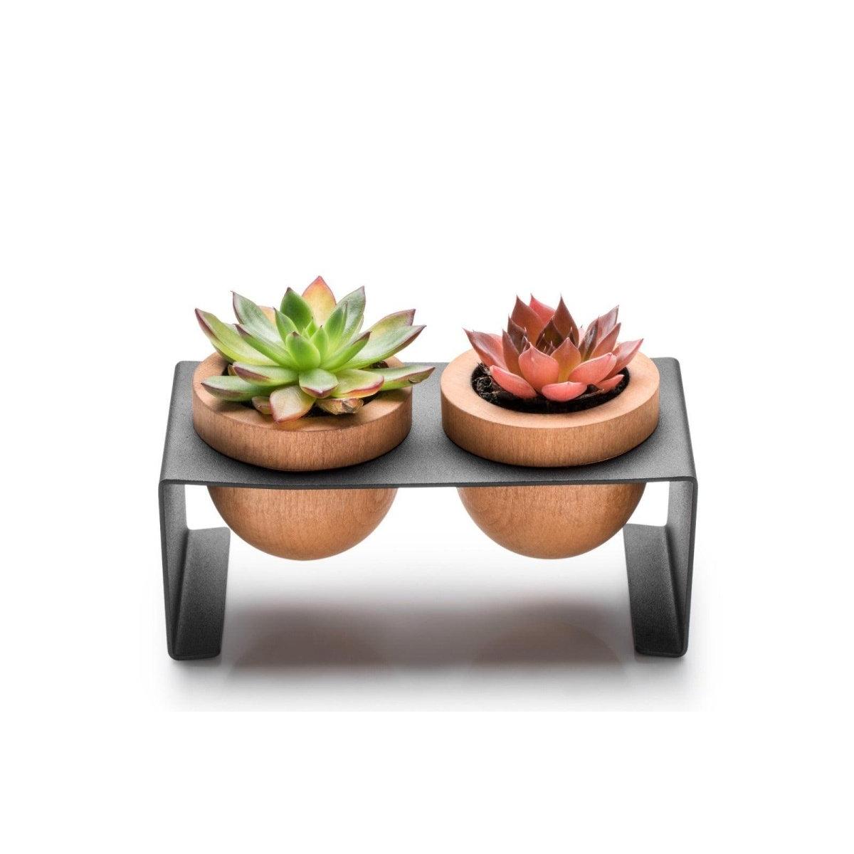 Dew 2'li Saksı, Metal Standlı 2'li Ahşap Saksı