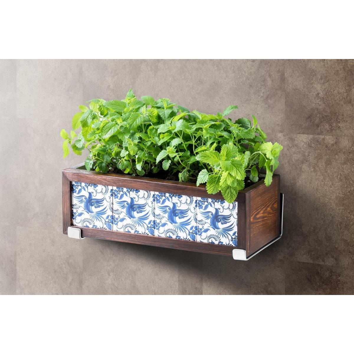 Duvara Asılabilir Meksika Çinili Ahşap Saksı