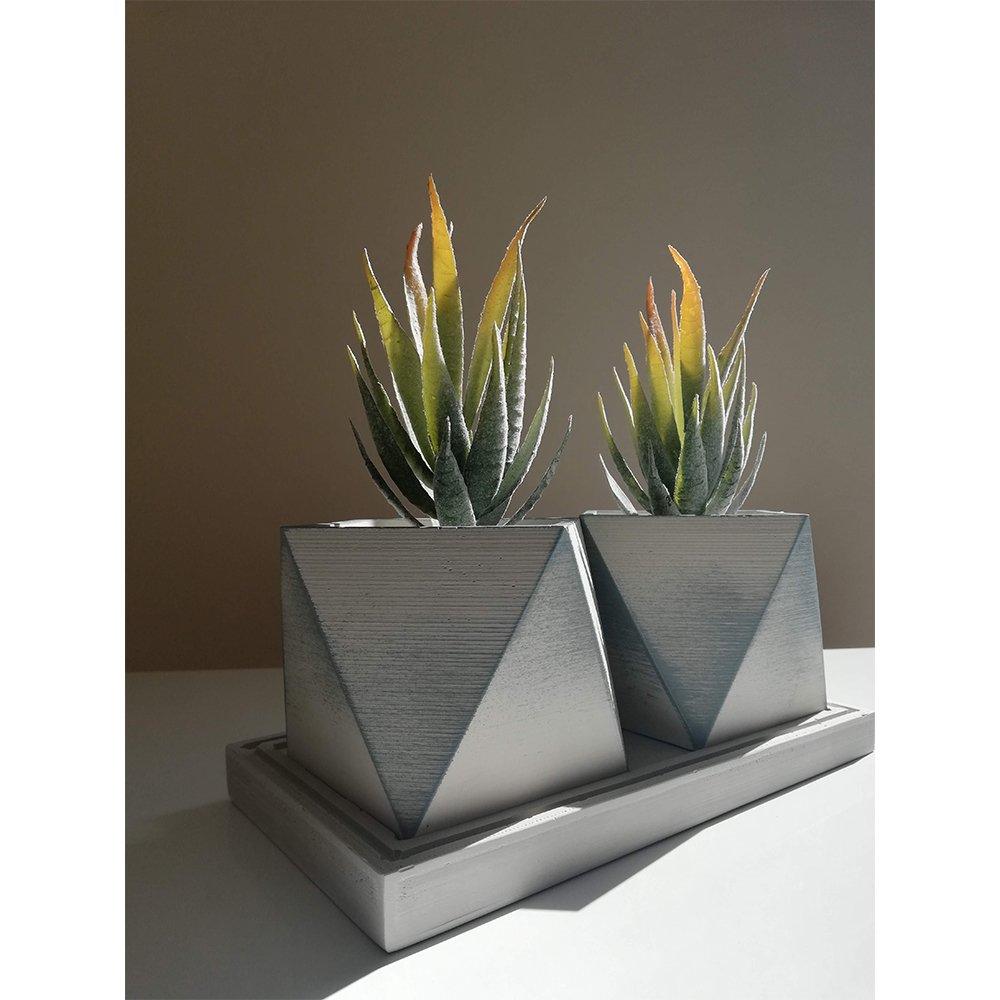 Effect İkili, Çiçekli, Dekoratif Beton Saksı Seti