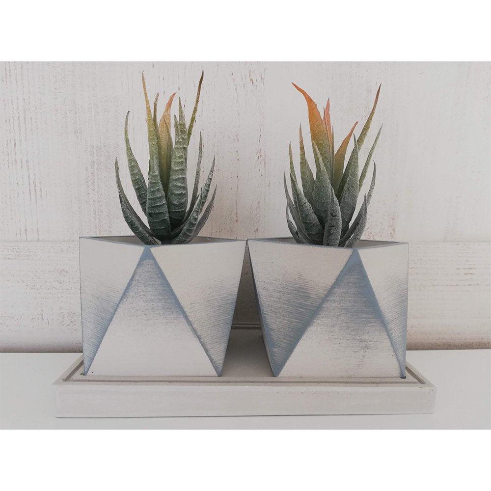 Effect İkili, Çiçekli, Dekoratif Beton Saksı Seti