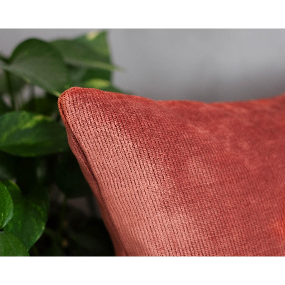 Kiremit Rengi Fitilli Kadife Yastık Kılıfı