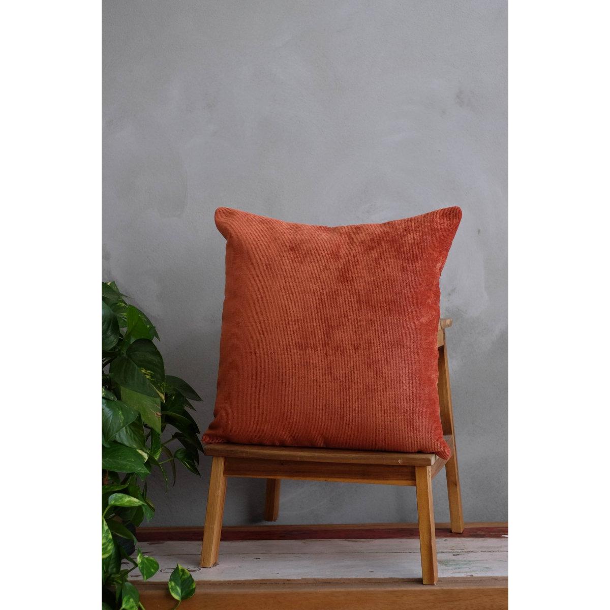 Kiremit Rengi Fitilli Kadife Yastık Kılıfı