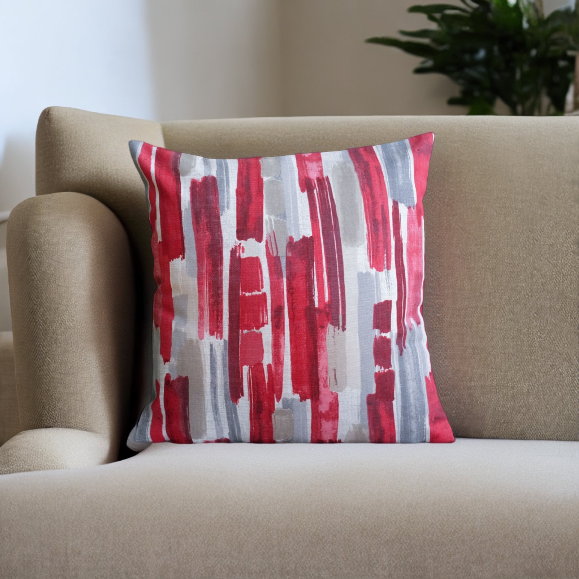 Kırmızı & Gri Fırça Darbeli Yastık Kılıfı