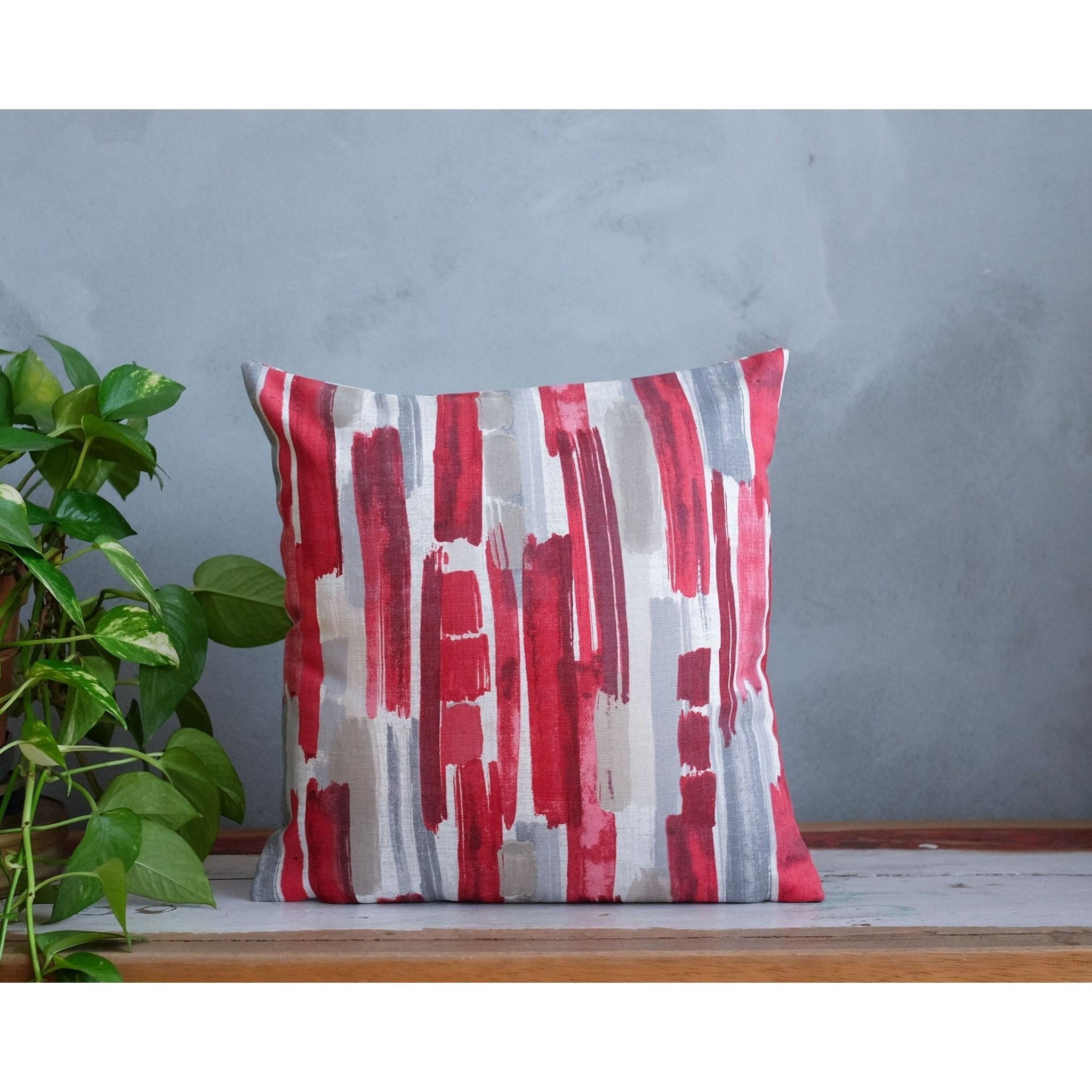 Kırmızı & Gri Fırça Darbeli Yastık Kılıfı