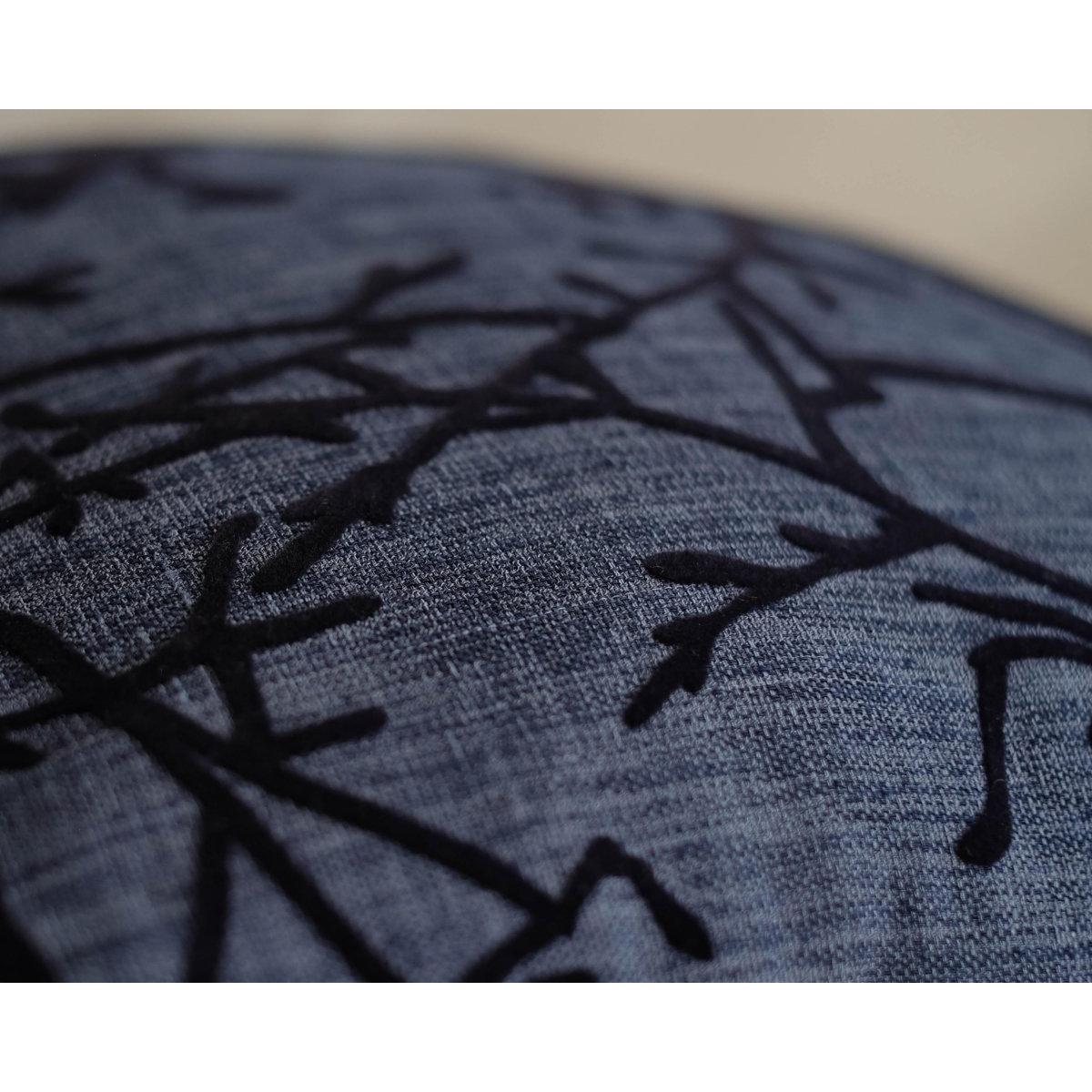 Koyu Mavi Kadife Dallar Modern Kırlent Kılıfı