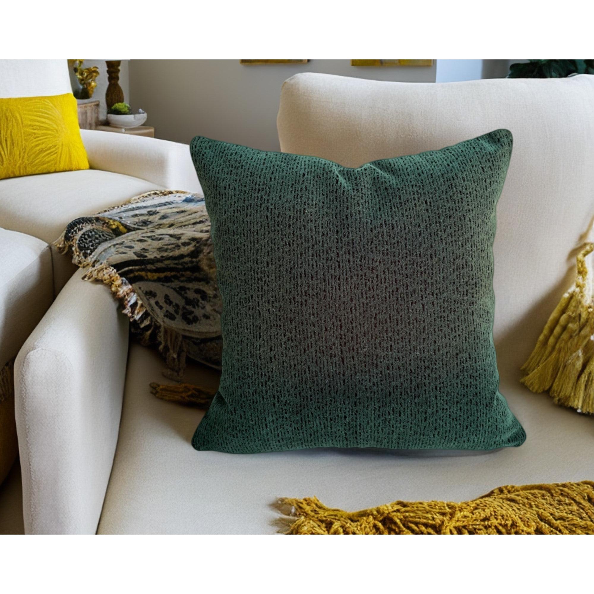 Koyu Yeşil Desenli Soft Kadife Kırlent Kılıfı